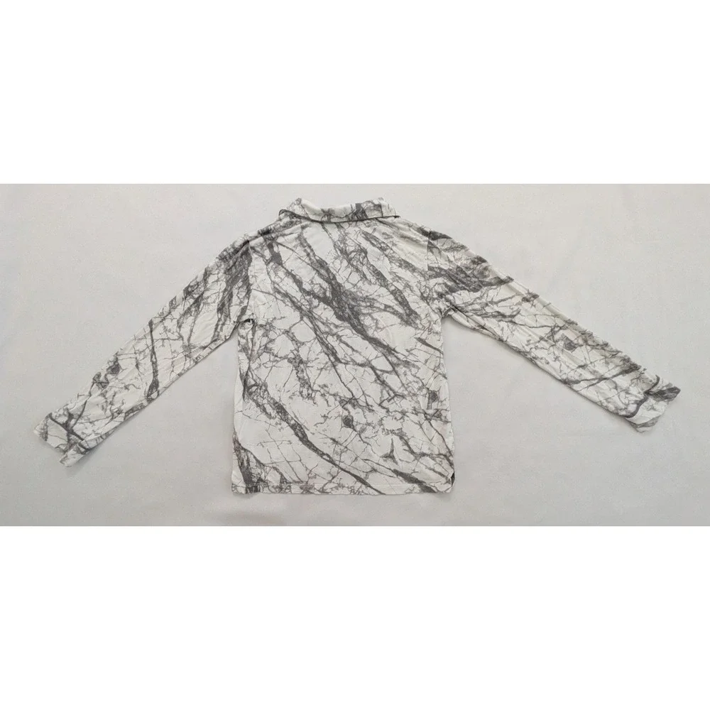 PJ Salvage Pajama Shorts Long Sleeve Top Set Marbled White Gray Women's XS